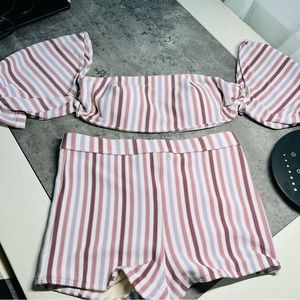 Peony Detachable Puff Sleeve Bikini Top with High Waisted Boy Shorts